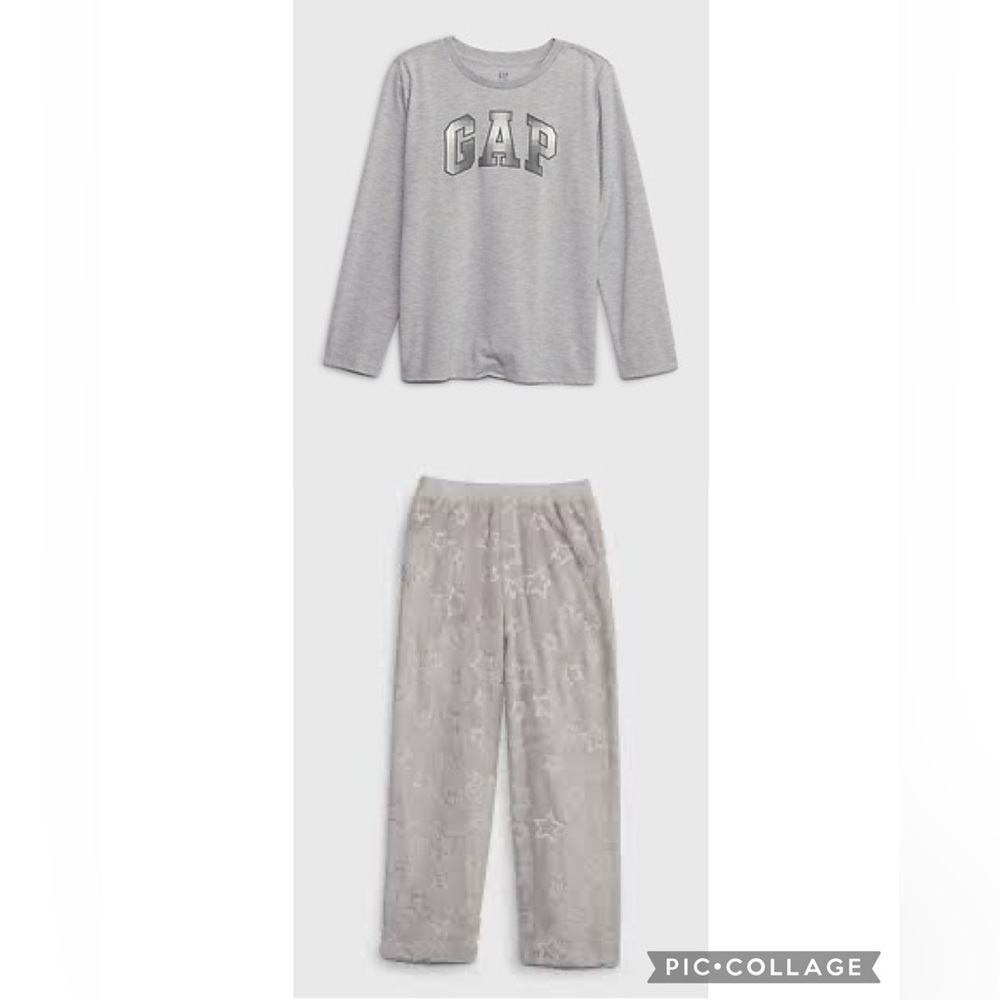 GAP Kids Recycled Light Gray Pajama Set Girls 6-7 Small Fuzzy PJ Pants